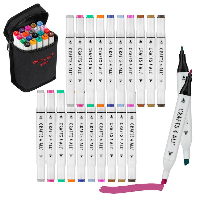 Crafts 4 All Fabric Markers for Clothes - Pack of 20 No Fade, Dual Tip Permanent Fabric Pens - No Bleed, Machine Washable Shoe Markers for Fabric Decorating - Laundry Marker, Erases Stains Easily - Image 1